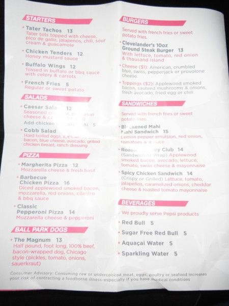 DSCF0358 Food Menu for The Clevelander at Marlins Park