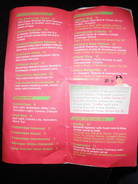 DSCF0359 Drink Menu for The Clevelander at Marlins Park